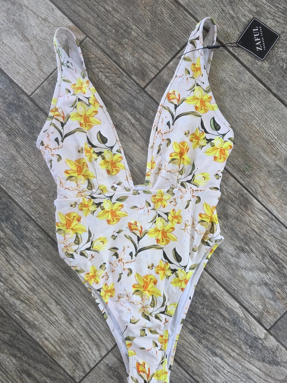 New ZAFUL Floral V Neck One-Piece Swimsuit Sz Small 4